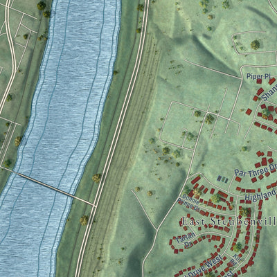 Second close-up of the map of Follansbee, West Virginia print showing more streets and buildings