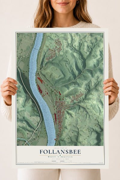 Map of Follansbee, West Virginia, 18 x 24 inch unframed archival matte print