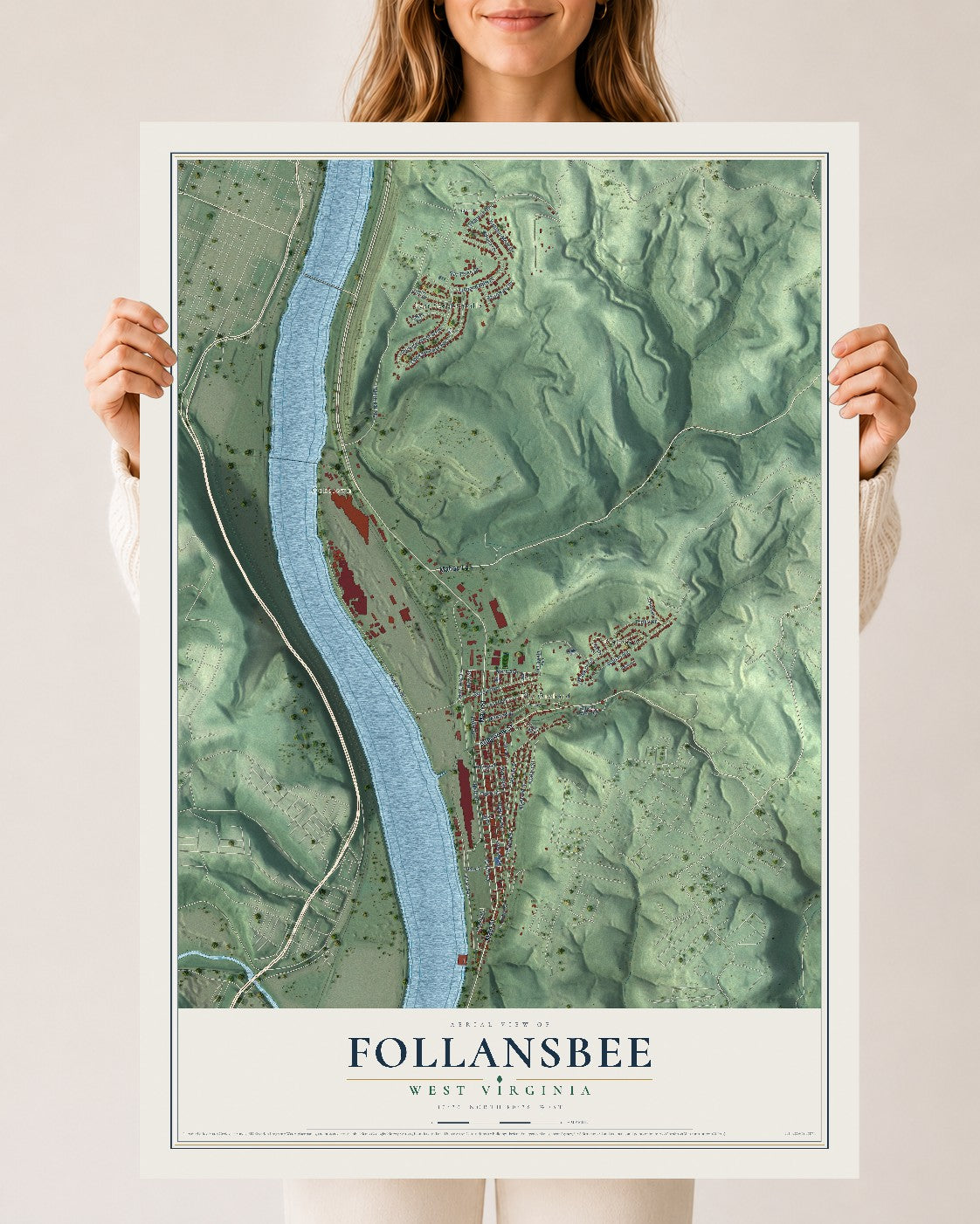 Map of Follansbee, West Virginia, 24 x 36 inch unframed archival matte print