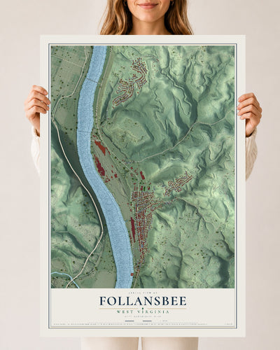 Map of Follansbee, West Virginia, 24 x 36 inch unframed archival matte print
