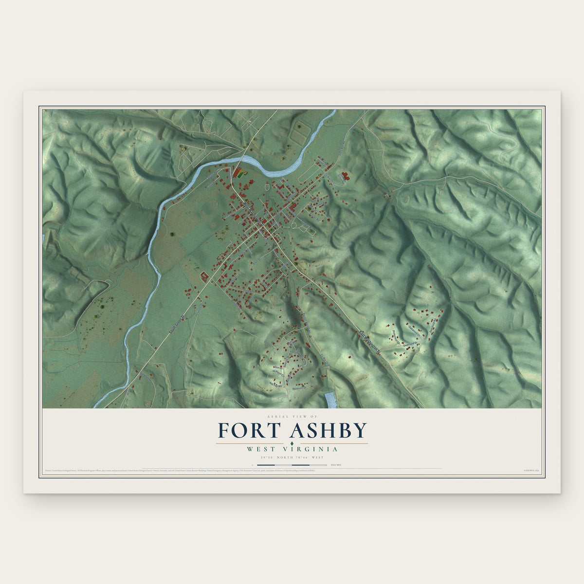 Fort Ashby, West Virginia map print, the full design