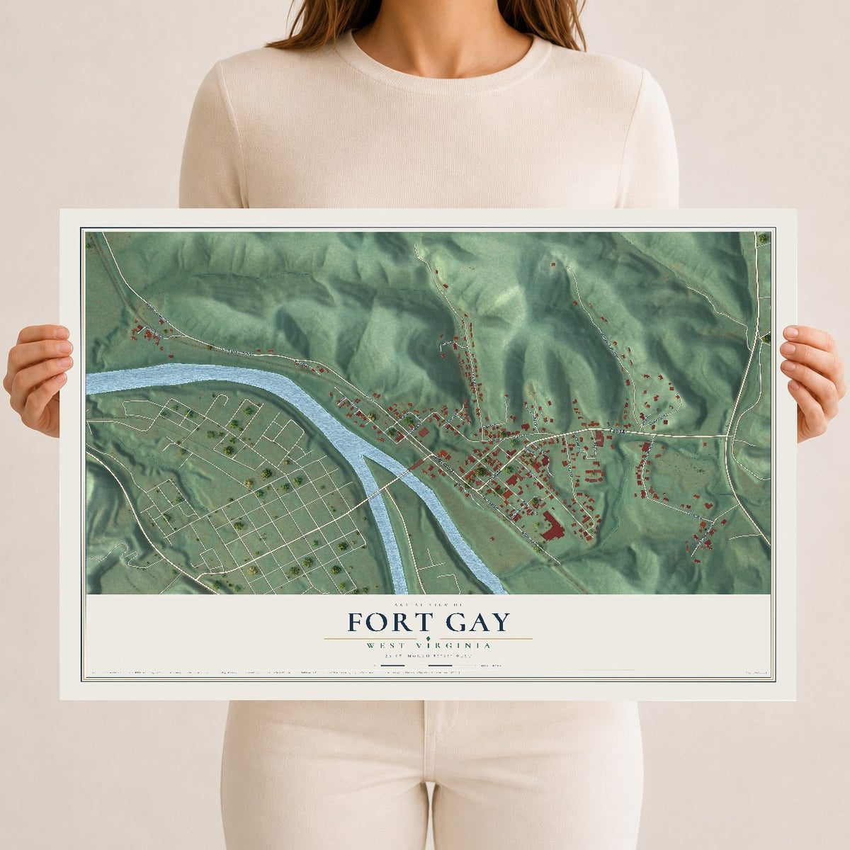 Map of Fort Gay, West Virginia, 12 x 18 inch unframed archival matte print