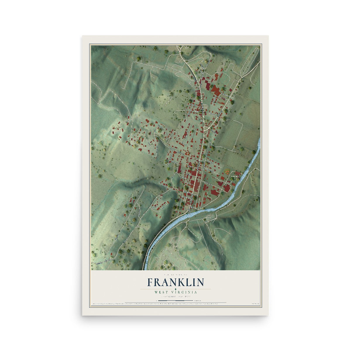 Map of Franklin, West Virginia, 12 x 18 inch unframed archival matte print