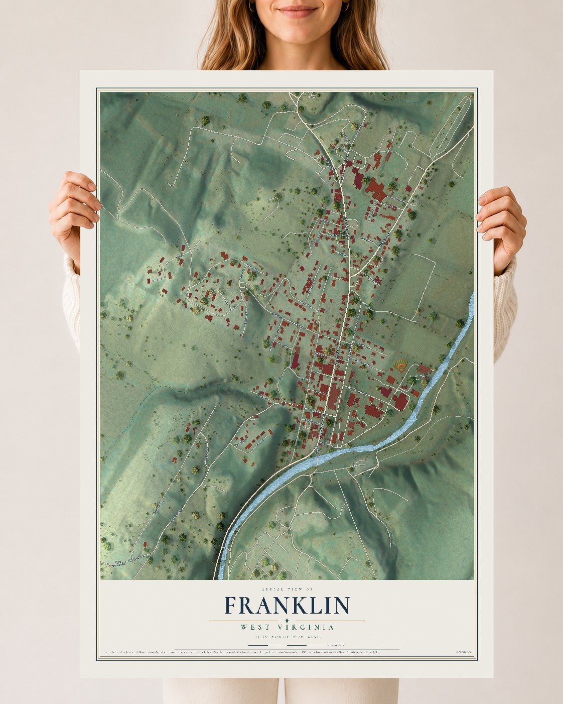 Map of Franklin, West Virginia, 24 x 36 inch unframed archival matte print