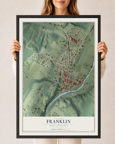 Map of Franklin, West Virginia, 24 x 36 inch print in a black wood frame