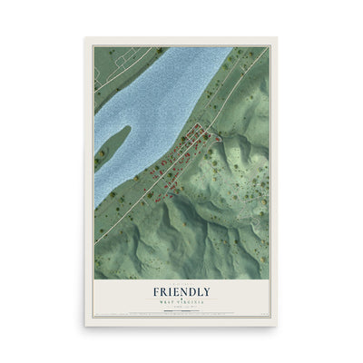 Map of Friendly, West Virginia, 12 x 18 inch unframed archival matte print