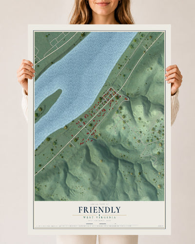 Map of Friendly, West Virginia, 24 x 36 inch unframed archival matte print