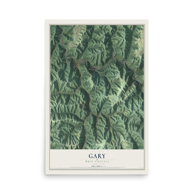 Map of Gary, West Virginia, 12 x 18 inch unframed archival matte print