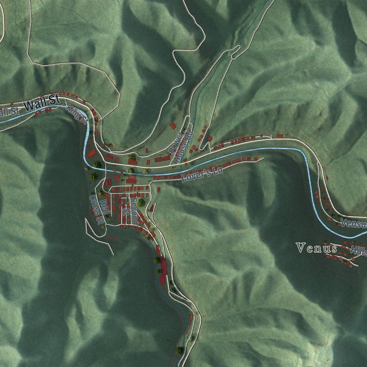 Second close-up of the map of Gary, West Virginia print showing more streets and buildings