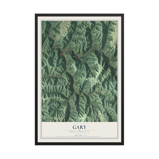 Map of Gary, West Virginia, 12 x 18 inch print in a black wood frame