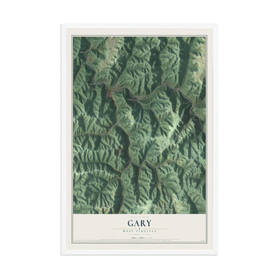 Map of Gary, West Virginia, 12 x 18 inch print in a white wood frame