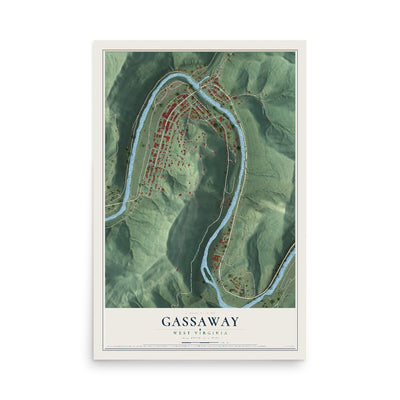 Map of Gassaway, West Virginia, 12 x 18 inch unframed archival matte print