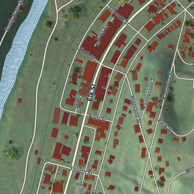Close-up of the map of Gassaway, West Virginia print showing street and building detail