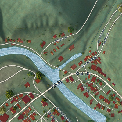 Second close-up of the map of Gassaway, West Virginia print showing more streets and buildings