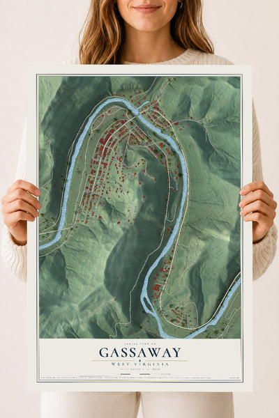 Map of Gassaway, West Virginia, 18 x 24 inch unframed archival matte print