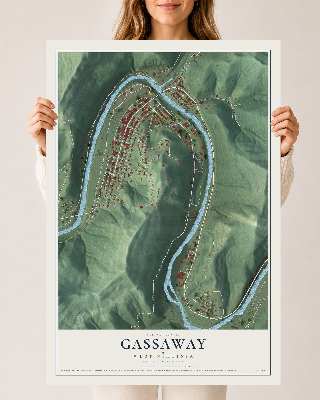 Map of Gassaway, West Virginia, 24 x 36 inch unframed archival matte print