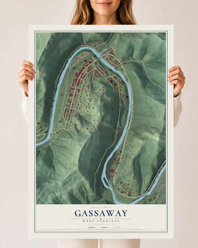 Map of Gassaway, West Virginia, 24 x 36 inch unframed archival matte print