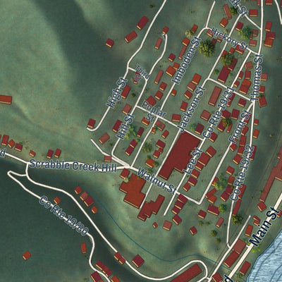 Second close-up of the map of Gauley Bridge, West Virginia print showing more streets and buildings
