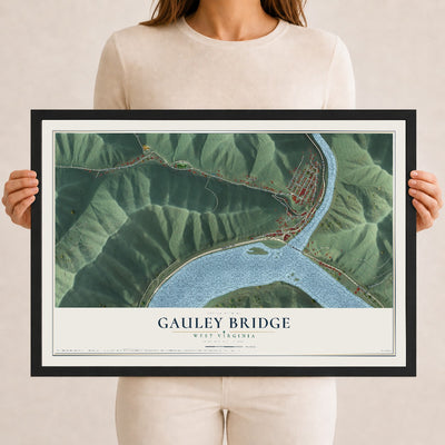 Map of Gauley Bridge, West Virginia, 12 x 18 inch print in a black wood frame