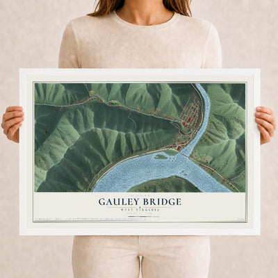 Map of Gauley Bridge, West Virginia, 12 x 18 inch print in a white wood frame