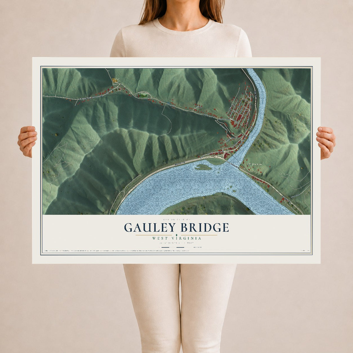 Map of Gauley Bridge, West Virginia, 24 x 36 inch unframed archival matte print