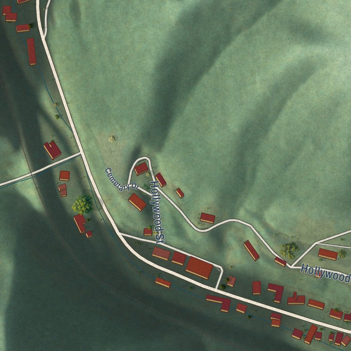 Second close-up of the map of Gilbert, West Virginia print showing more streets and buildings