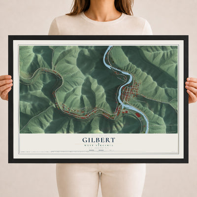Map of Gilbert, West Virginia, 18 x 24 inch print in a black wood frame
