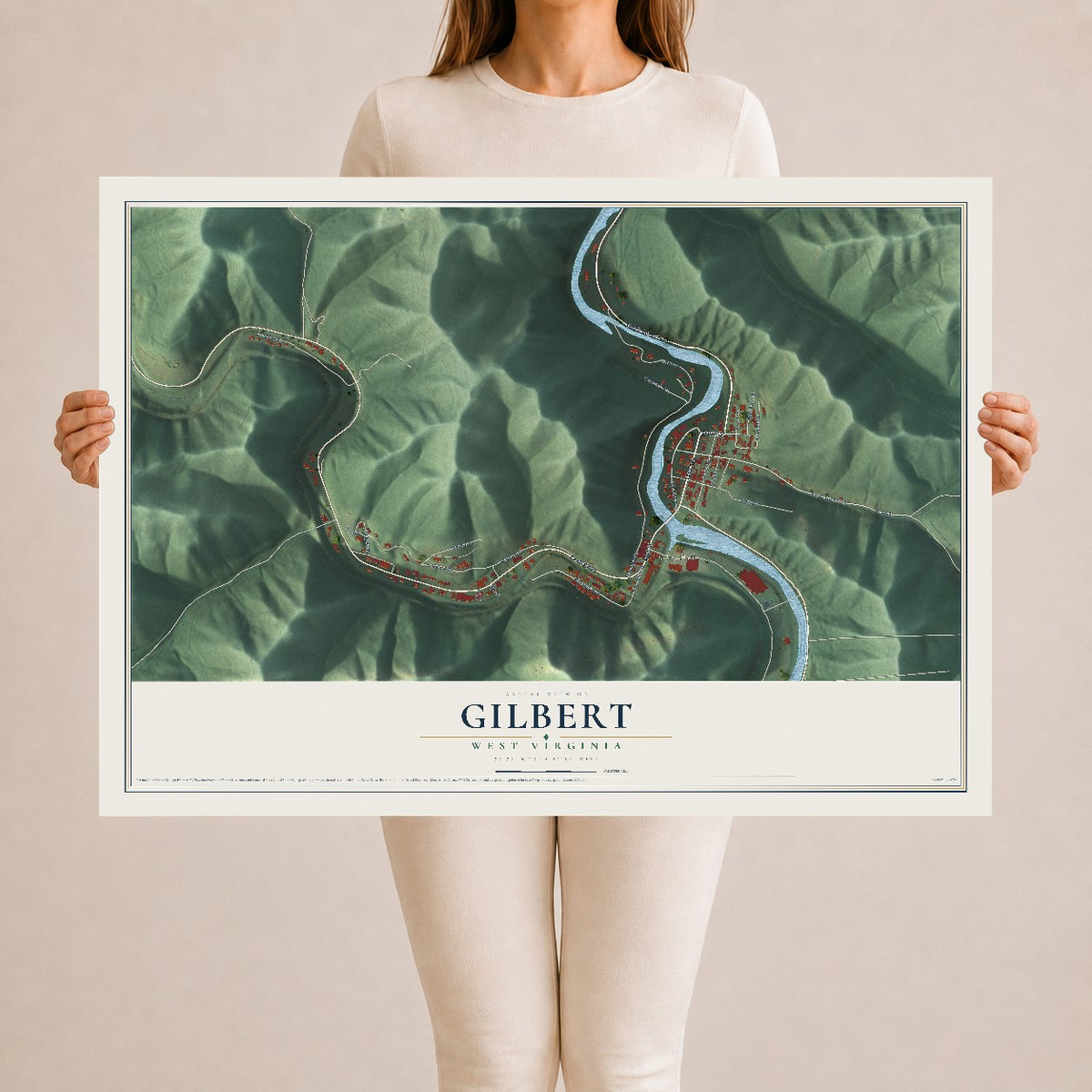 Map of Gilbert, West Virginia, 24 x 36 inch unframed archival matte print
