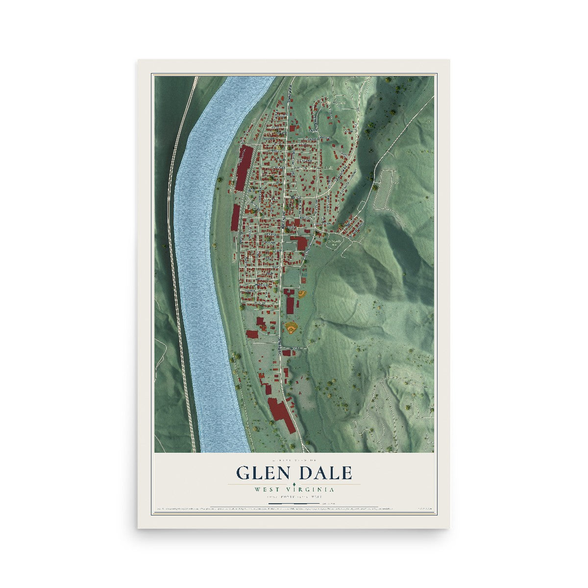 Map of Glen Dale, West Virginia, 12 x 18 inch unframed archival matte print