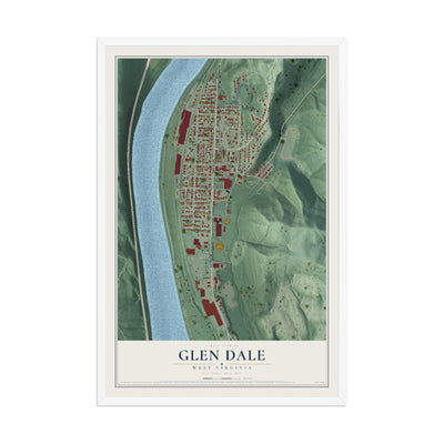 Map of Glen Dale, West Virginia, 12 x 18 inch print in a white wood frame