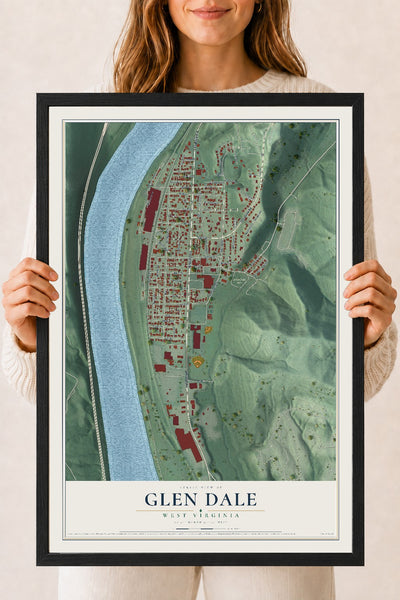 Map of Glen Dale, West Virginia, 18 x 24 inch print in a black wood frame