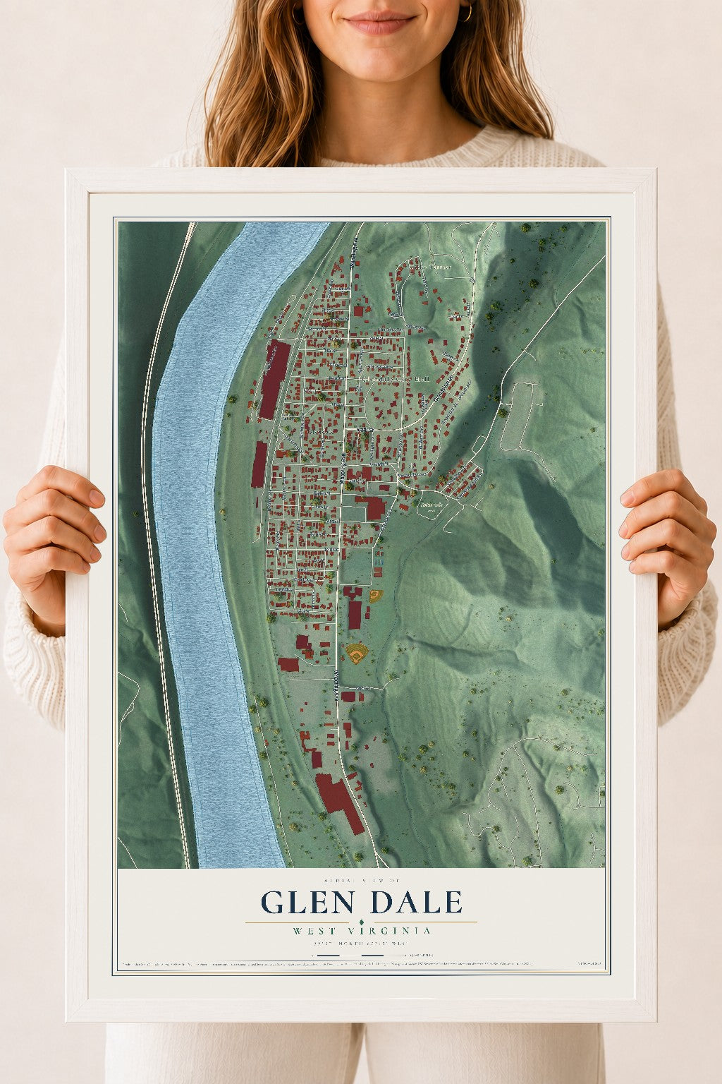 Map of Glen Dale, West Virginia, 18 x 24 inch print in a white wood frame