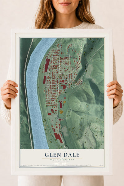 Map of Glen Dale, West Virginia, 18 x 24 inch print in a white wood frame