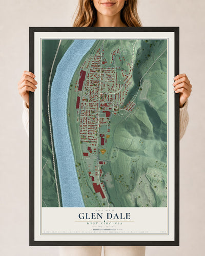 Map of Glen Dale, West Virginia, 24 x 36 inch print in a black wood frame