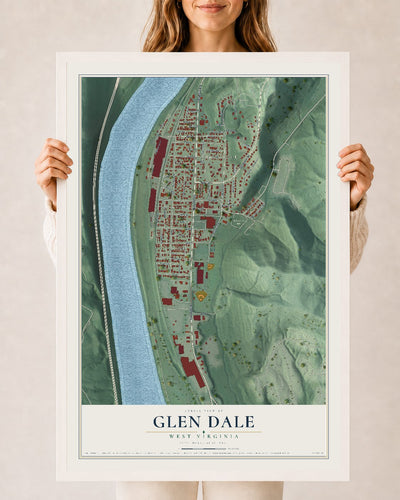Map of Glen Dale, West Virginia, 24 x 36 inch print in a white wood frame