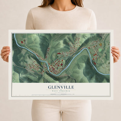 Map of Glenville, West Virginia, 12 x 18 inch unframed archival matte print
