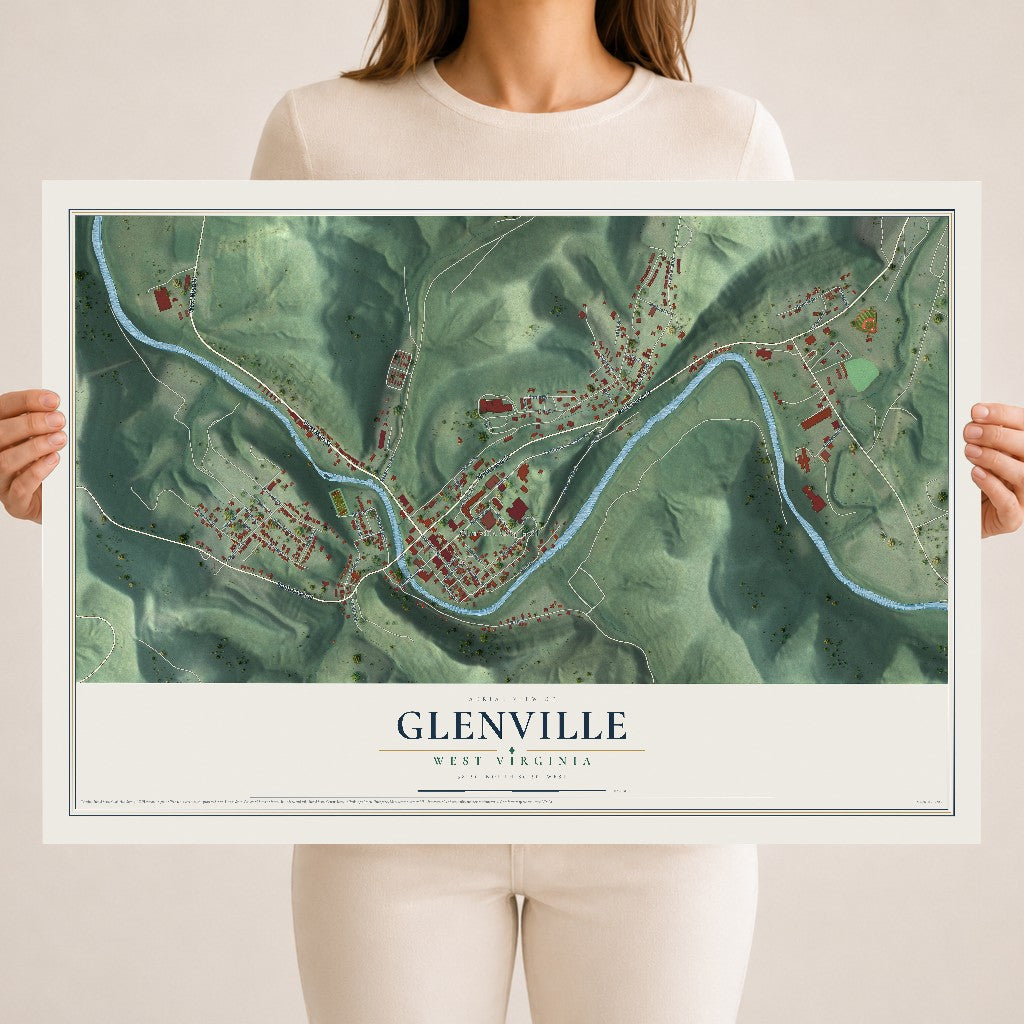 Map of Glenville, West Virginia, 18 x 24 inch unframed archival matte print