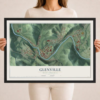Map of Glenville, West Virginia, 18 x 24 inch print in a black wood frame