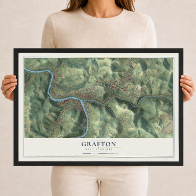Map of Grafton, West Virginia, 12 x 18 inch print in a black wood frame