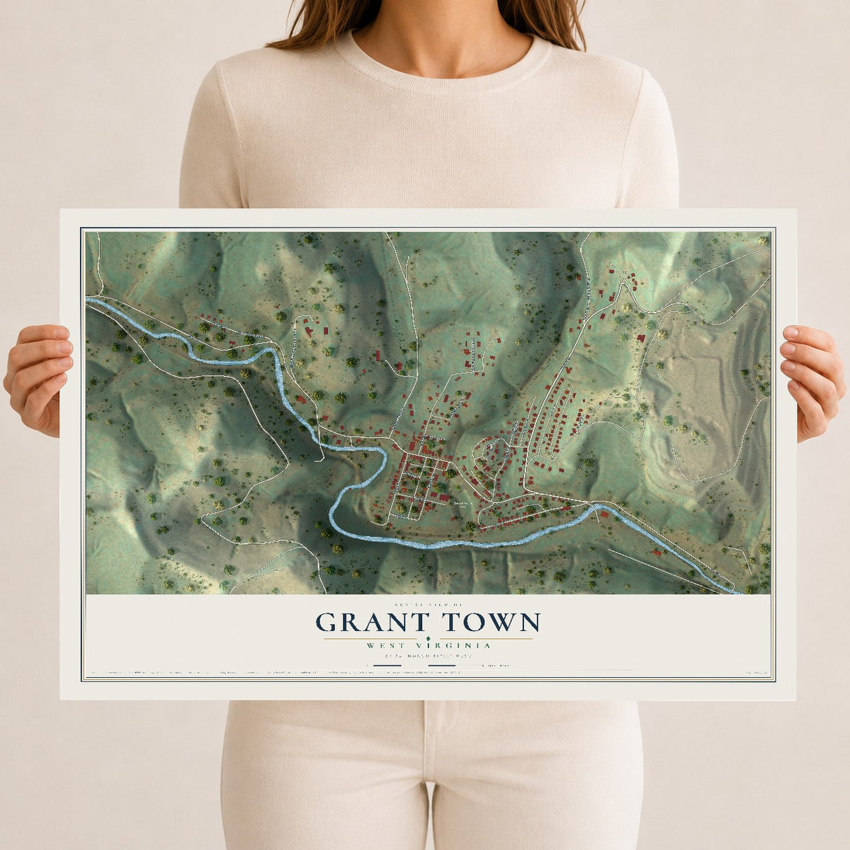 Map of Grant Town, West Virginia, 12 x 18 inch unframed archival matte print