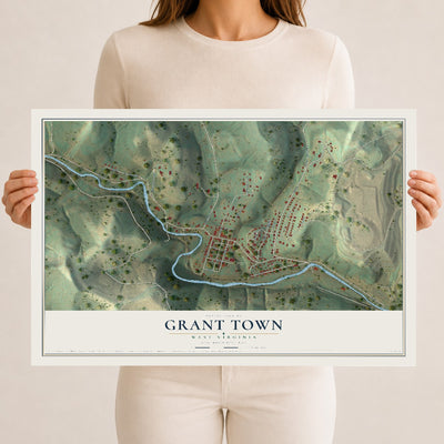 Map of Grant Town, West Virginia, 12 x 18 inch unframed archival matte print