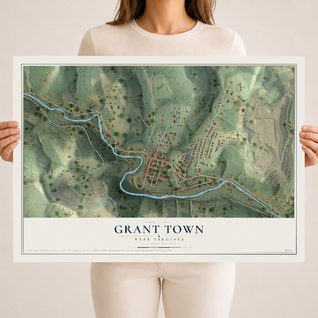 Map of Grant Town, West Virginia, 18 x 24 inch unframed archival matte print