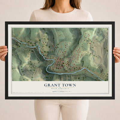 Map of Grant Town, West Virginia, 18 x 24 inch print in a black wood frame
