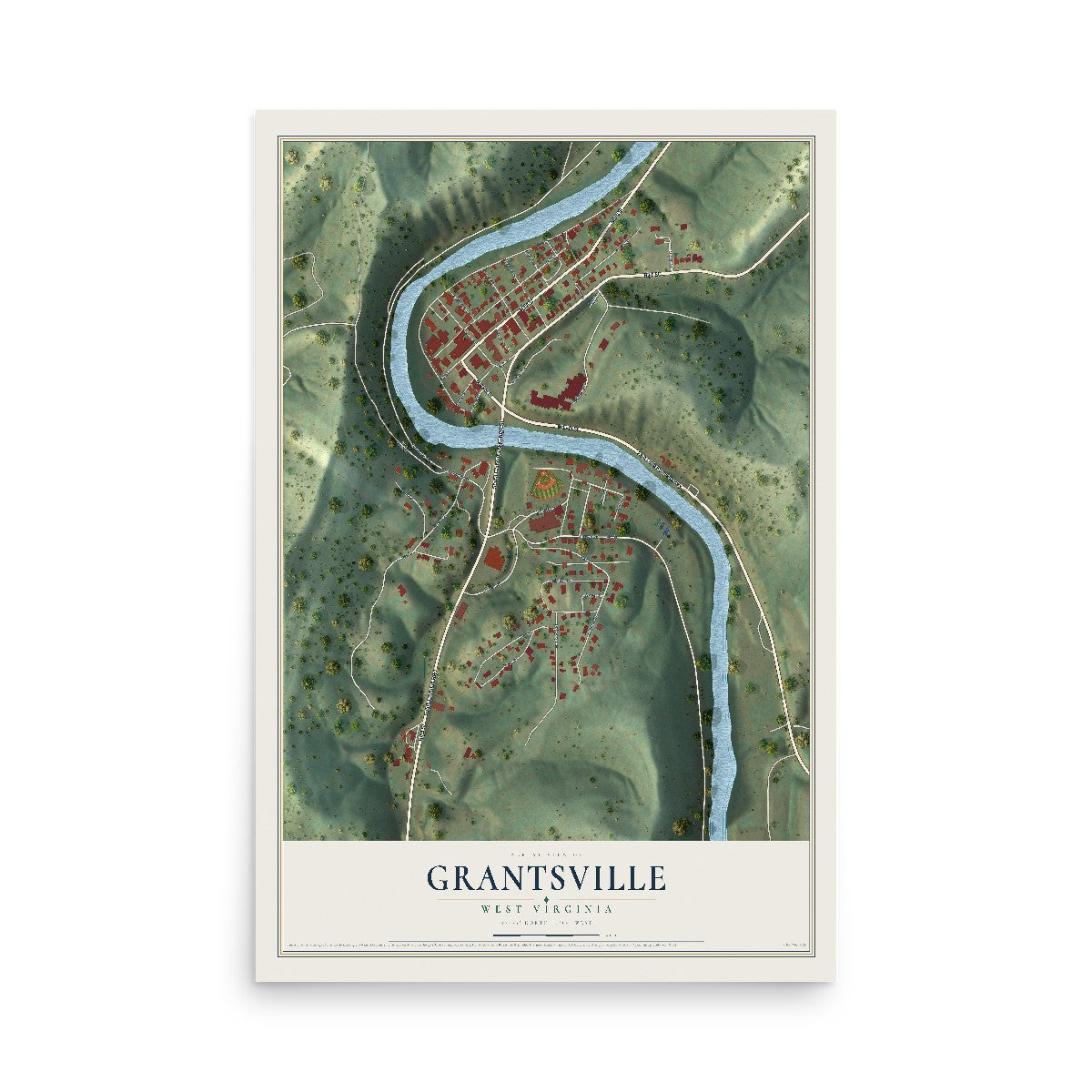 Map of Grantsville, West Virginia, 12 x 18 inch unframed archival matte print