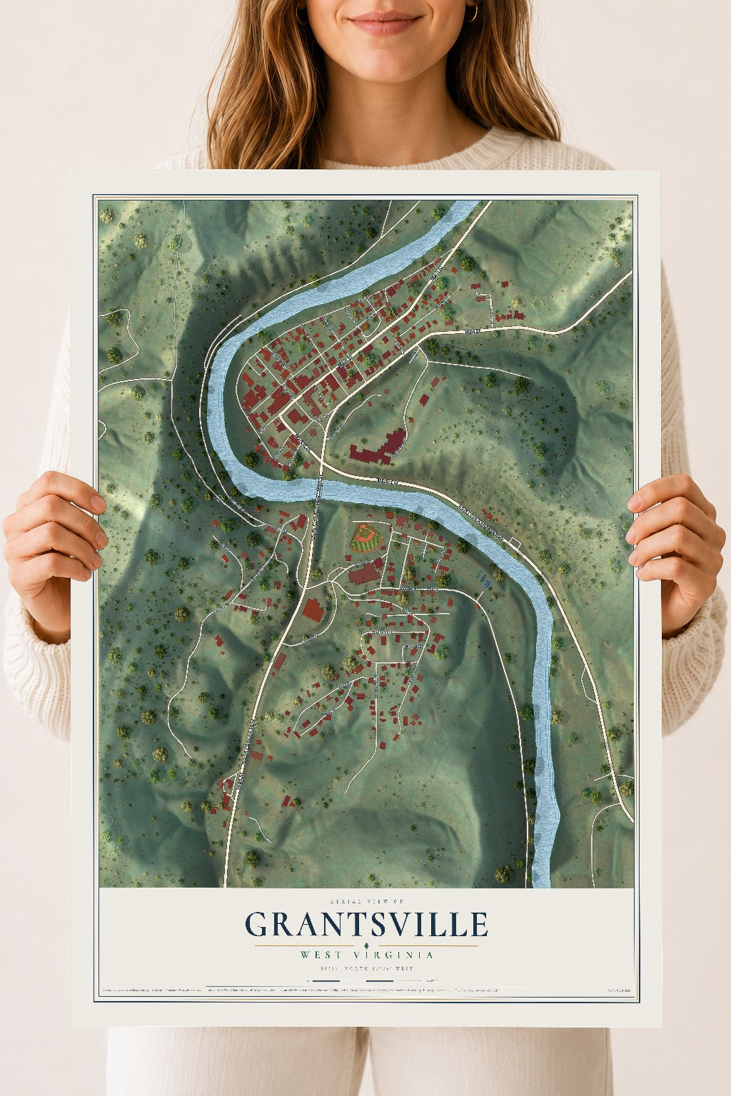 Map of Grantsville, West Virginia, 18 x 24 inch unframed archival matte print