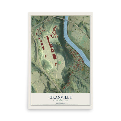 Map of Granville, West Virginia, 12 x 18 inch unframed archival matte print