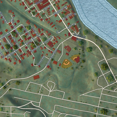 Close-up of the map of Granville, West Virginia print showing street and building detail