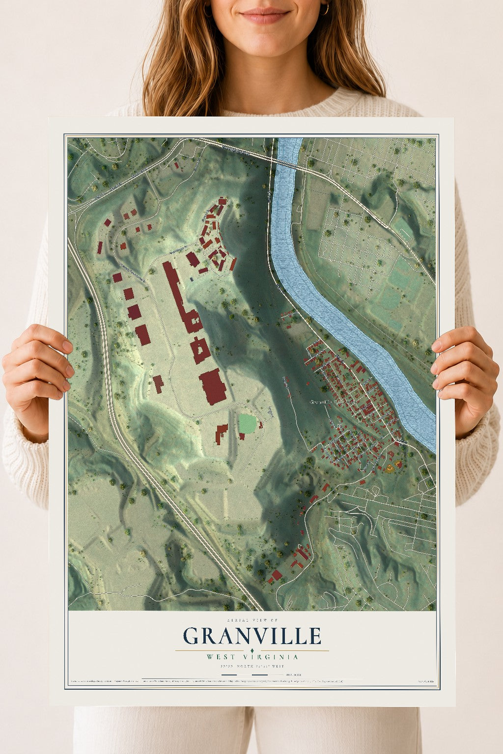 Map of Granville, West Virginia, 18 x 24 inch unframed archival matte print