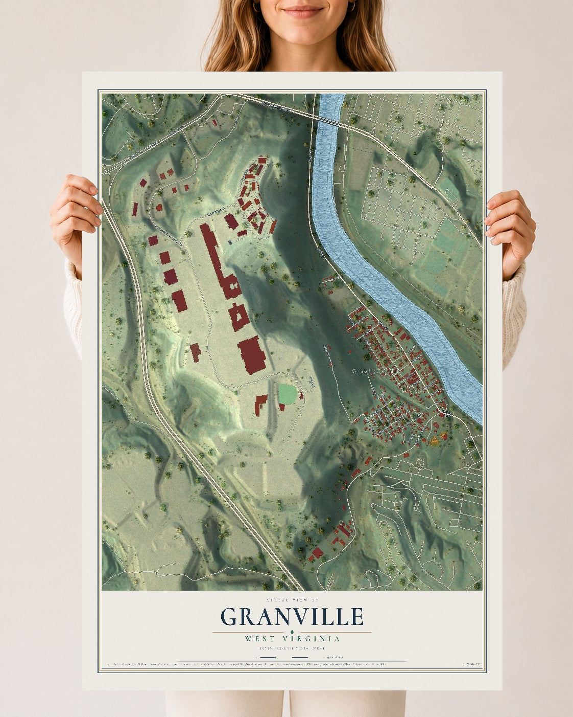Map of Granville, West Virginia, 24 x 36 inch unframed archival matte print