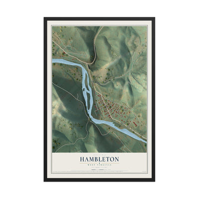 Map of Hambleton, West Virginia, 12 x 18 inch print in a black wood frame